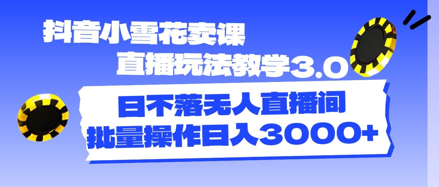 抖音小雪花卖课直播玩法教学3.0，日不落无人直播间，批量操作日入3000+-源码天堂