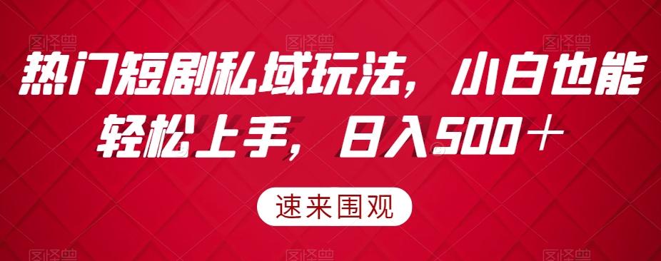 热门短剧私域玩法，小白也能轻松上手，日入500＋-源码天堂