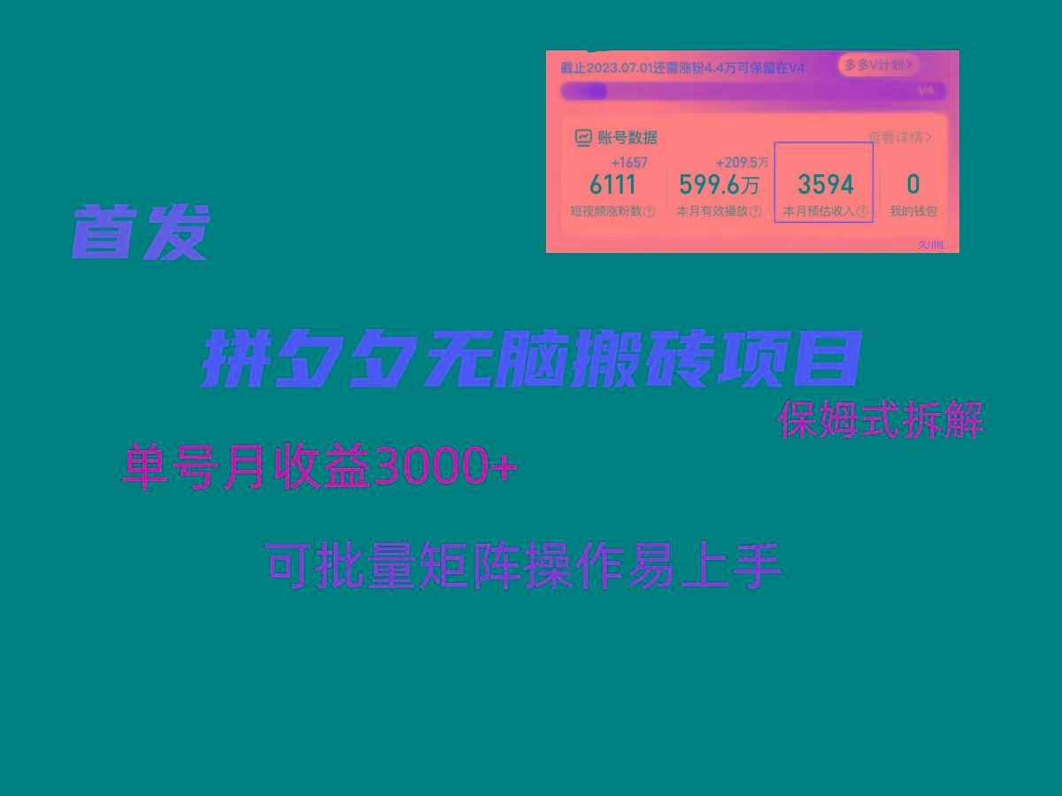 拼夕夕无脑搬砖，单号稳定收益3000+，保姆式拆解-源码天堂