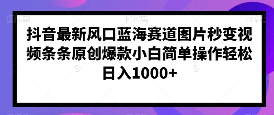 抖音最新风口蓝海赛道图片秒变视频条条原创爆款小白简单操作轻松日入1000+-源码天堂