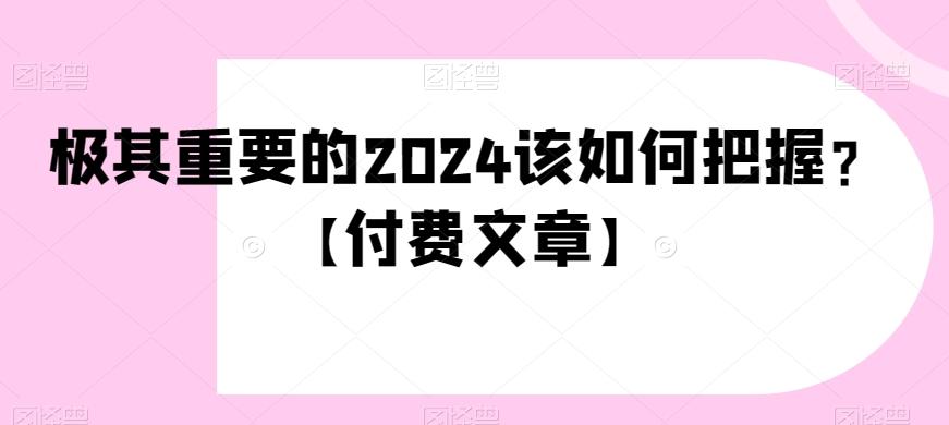 极其重要的2024该如何把握？【付费文章】-源码天堂