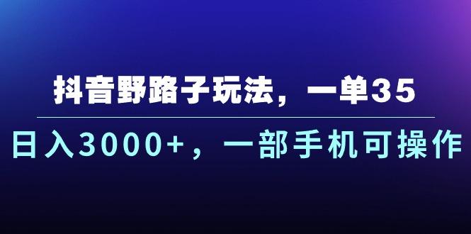 抖音野路子玩法，一单35.日入3000+，一部手机可操作-源码天堂