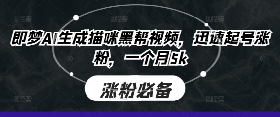即梦AI生成猫咪黑帮视频，迅速起号涨粉，一个月5k-源码天堂