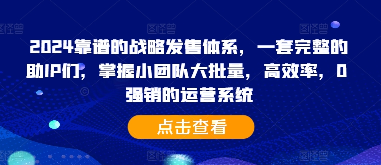 2024靠谱的战略发售体系，一套完整的助IP们，掌握小团队大批量，高效率，0 强销的运营系统-源码天堂