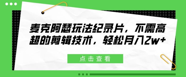 麦克阿瑟玩法纪录片，不需高超的剪辑技术，轻松月入2w+【揭秘】-源码天堂