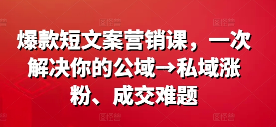 爆款短文案营销课，一次解决你的公域→私域涨粉、成交难题-源码天堂