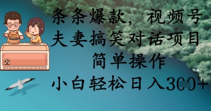 条条爆款，视频号夫妻搞笑对话项目，简单操作，小白轻松日入3张+-源码天堂
