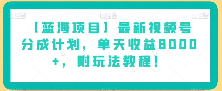 【蓝海项目】最新视频号分成计划，单天收益8000+，附玩法教程！-源码天堂