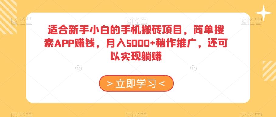 适合新手小白的手机搬砖项目，简单搜素APP赚钱，月入5000+稍作推广，还可以实现躺赚【揭秘】-源码天堂
