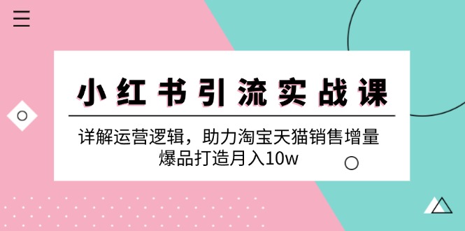 小红书引流实战课：详解运营逻辑，助力淘宝天猫销售增量，爆品打造月入10w-源码天堂