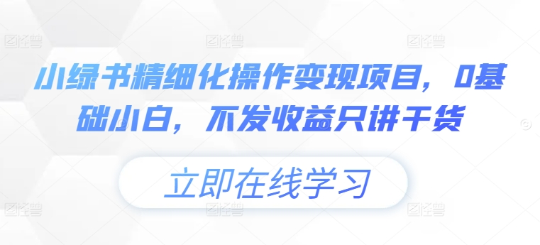 小绿书精细化操作变现项目，0基础小白，不发收益只讲干货-源码天堂