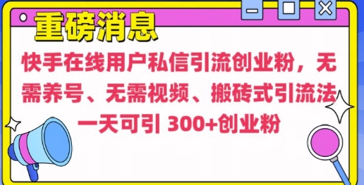 快手最新引流创业粉方法，无需养号、无需视频、搬砖式引流法【揭秘】-源码天堂