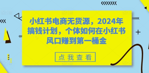 小红书电商无货源，2024年搞钱计划，个体如何在小红书风口赚到第一桶金-源码天堂