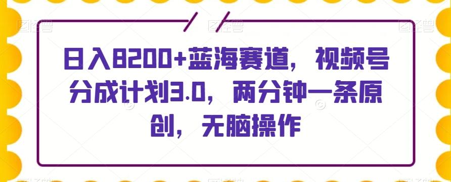 日入8200+蓝海赛道，视频号分成计划3.0，两分钟一条原创，无脑操作-源码天堂
