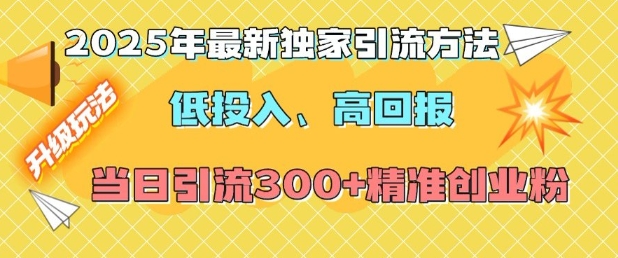 2025年最新独家引流方法，低投入高回报？当日引流300+精准创业粉-源码天堂