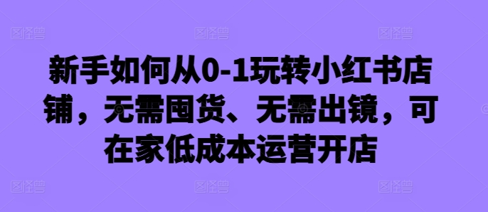 新手如何从0-1玩转小红书店铺，无需囤货、无需出镜，可在家低成本运营开店-源码天堂
