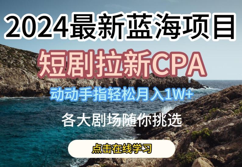 2024最新蓝海项日，短剧拉新CPA，动动手指轻松月入1W，全各大剧场随你挑选【揭秘】-源码天堂
