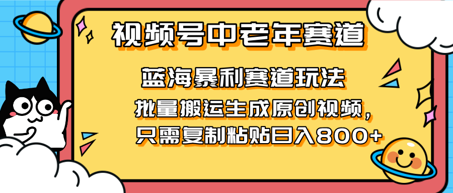 （14314期）2025视频号中老年短视频蓝海暴利风口！复制粘贴搬运视频单日赚800+，无…-源码天堂