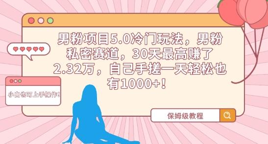 男粉项目5.0冷门玩法，男粉私密赛道，30天最高赚了2.32万，自己手搓一天轻松也有1000+【揭秘】-源码天堂