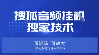 【搜狐音频挂G】独家技术，可矩阵可放大，红利期稳定月入8k【揭秘】-源码天堂