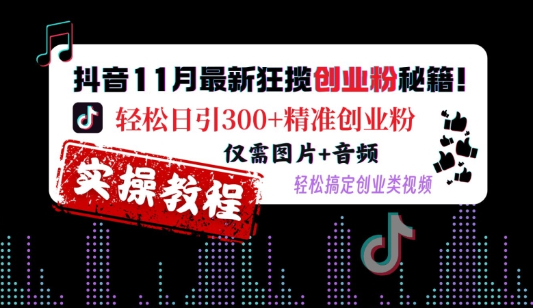 抖音11月最新狂揽创业粉秘籍，轻松日引300+精准创业粉，仅需图片+音频，轻松搞定创业类视频-源码天堂