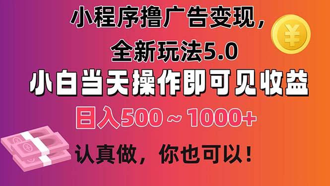 小程序撸广告变现，全新玩法5.0，小白当天操作即可上手，日收益 500~1000+-源码天堂