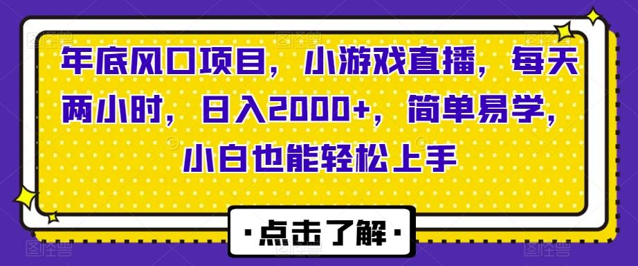 年底风口项目，小游戏直播，每天两小时，日入2000+，简单易学，小白也能轻松上手-源码天堂