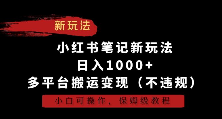 小红书笔记新玩法，日入1000+，多平台搬运变现(不违规)，小白可操作，保姆级教程【揭秘】-源码天堂