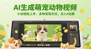 AI生成萌宠动物视频，小白轻松上手，多种变现方式，日入4位数-源码天堂