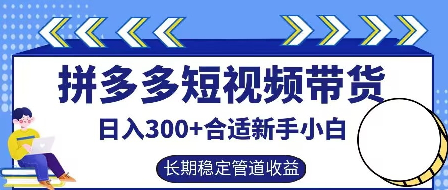 拼多多短视频带货日入300+有长期稳定被动收益，合适新手小白【揭秘】-源码天堂