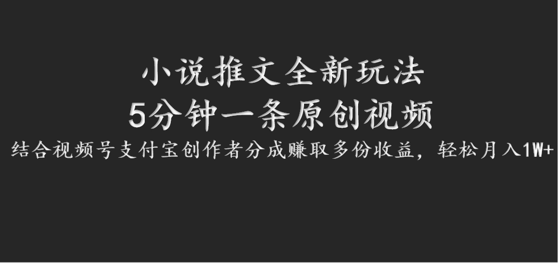 小说推文全新玩法，5分钟一条原创视频，结合视频号支付宝创作者分成赚取多份收益-源码天堂