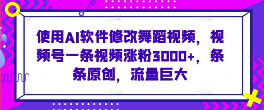 使用AI软件修改舞蹈视频，视频号一条视频涨粉3000+，条条原创，流量巨大【揭秘】-源码天堂