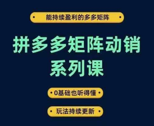 拼多多矩阵动销系列课，能持续盈利的多多矩阵，0基础也听得懂，玩法持续更新-源码天堂