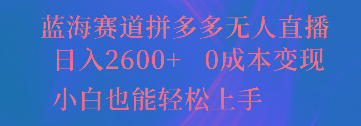 蓝海赛道拼多多无人直播，日入2600+，0成本变现，小白也能轻松上手-源码天堂
