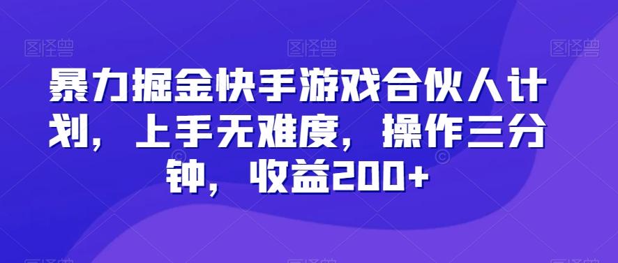 暴力掘金快手游戏合伙人计划，上手无难度，操作三分钟，收益200+-源码天堂