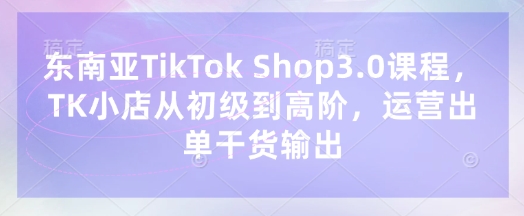 东南亚TikTok Shop3.0课程，TK小店​从初级到高阶，运营出单干货输出-源码天堂