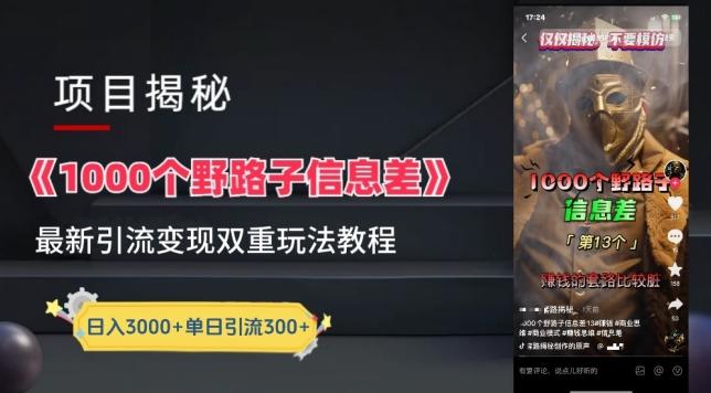 一千个野路子信息差最新玩法教程-变现+引流的玩法具体拆解【揭秘】-源码天堂