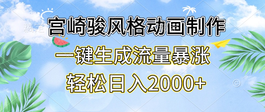 宫崎骏风格动画制作，一键生成流量暴涨，轻松日入2000+-源码天堂