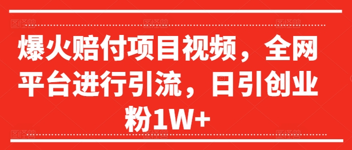 爆火赔付项目视频，全网平台进行引流，日引创业粉1W+【揭秘】-源码天堂