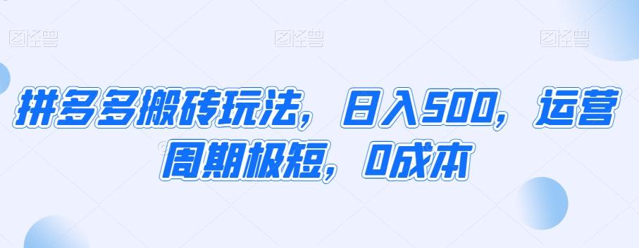 拼多多搬砖玩法，日入500，运营周期极短，0成本-源码天堂