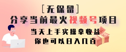 无保留分享当前最火视频号项目，当天上手实操拿收益，你也可以日入几百-源码天堂