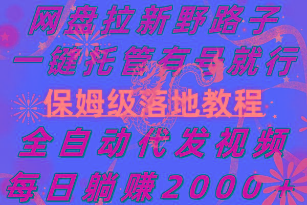 网盘拉新野路子，一键托管有号就行，全自动代发视频，每日躺赚2000＋，…-源码天堂