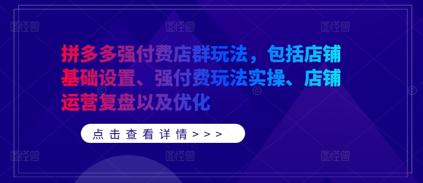 拼多多强付费店群玩法，包括店铺基础设置、强付费玩法实操、店铺运营复盘以及优化-源码天堂