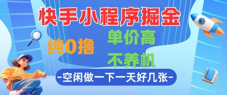 快手小程序掘金，纯0撸，单价高不养机 利用空闲时间做一做，一天好几张【揭秘】-源码天堂