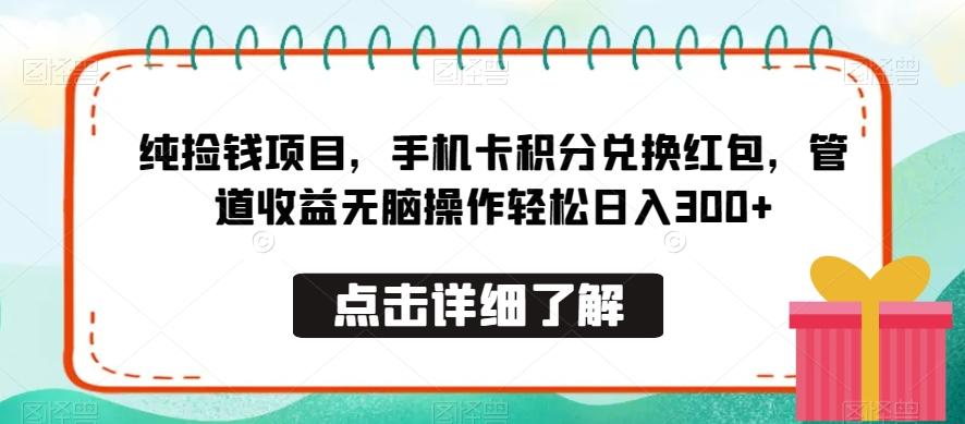 纯捡钱项目，手机卡积分兑换红包，管道收益无脑操作轻松日入300+-源码天堂