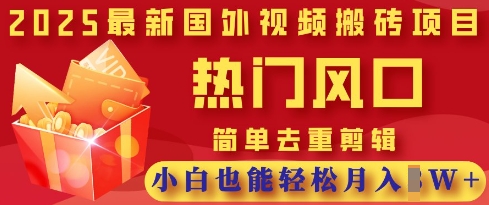 2025最新视频搬砖项目，热门风口，简单去重剪辑，小白也能轻松月入过W-源码天堂