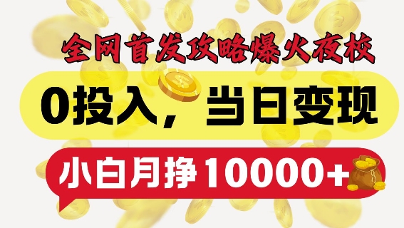 全网首发爆火夜校，0投入，当日变现，小白轻松月入1w+【揭秘】-源码天堂