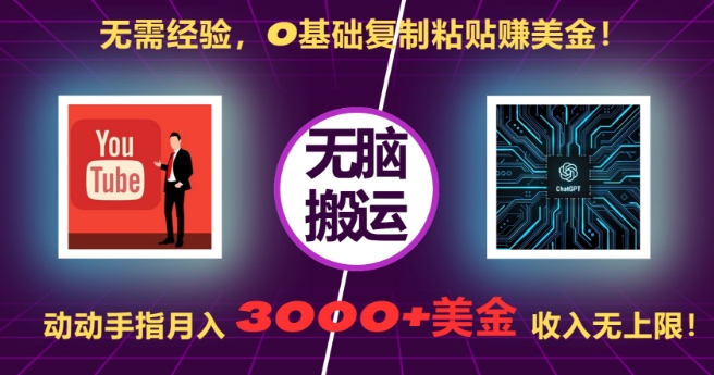 无需经验，0基础复制粘贴赚美刀，动动手指，月入3000+刀，无上限【揭秘】-源码天堂