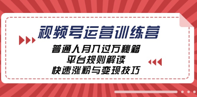视频号运营训练营：普通人月入过万秘籍，平台规则解读，快速涨粉与变现-源码天堂