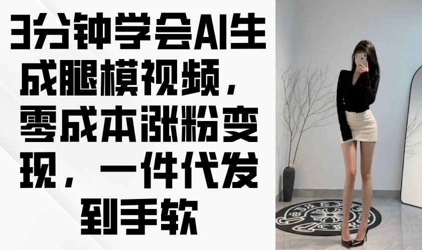 3分钟学会AI生成腿模视频，零成本涨粉变现，一件代发到手软-源码天堂